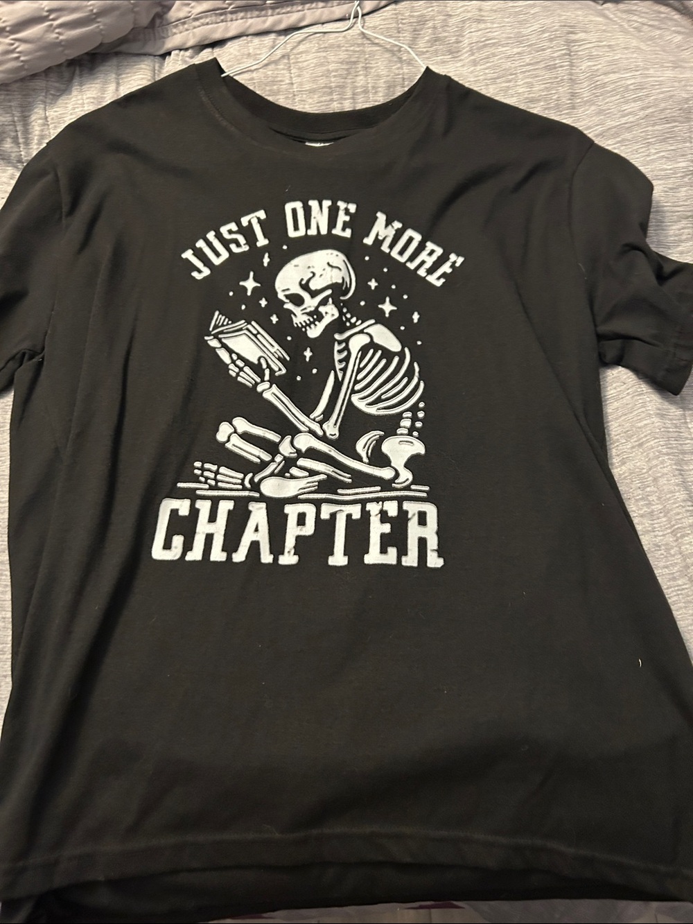 Just One More Chapter Skeleton Graphic Tee - Black & White